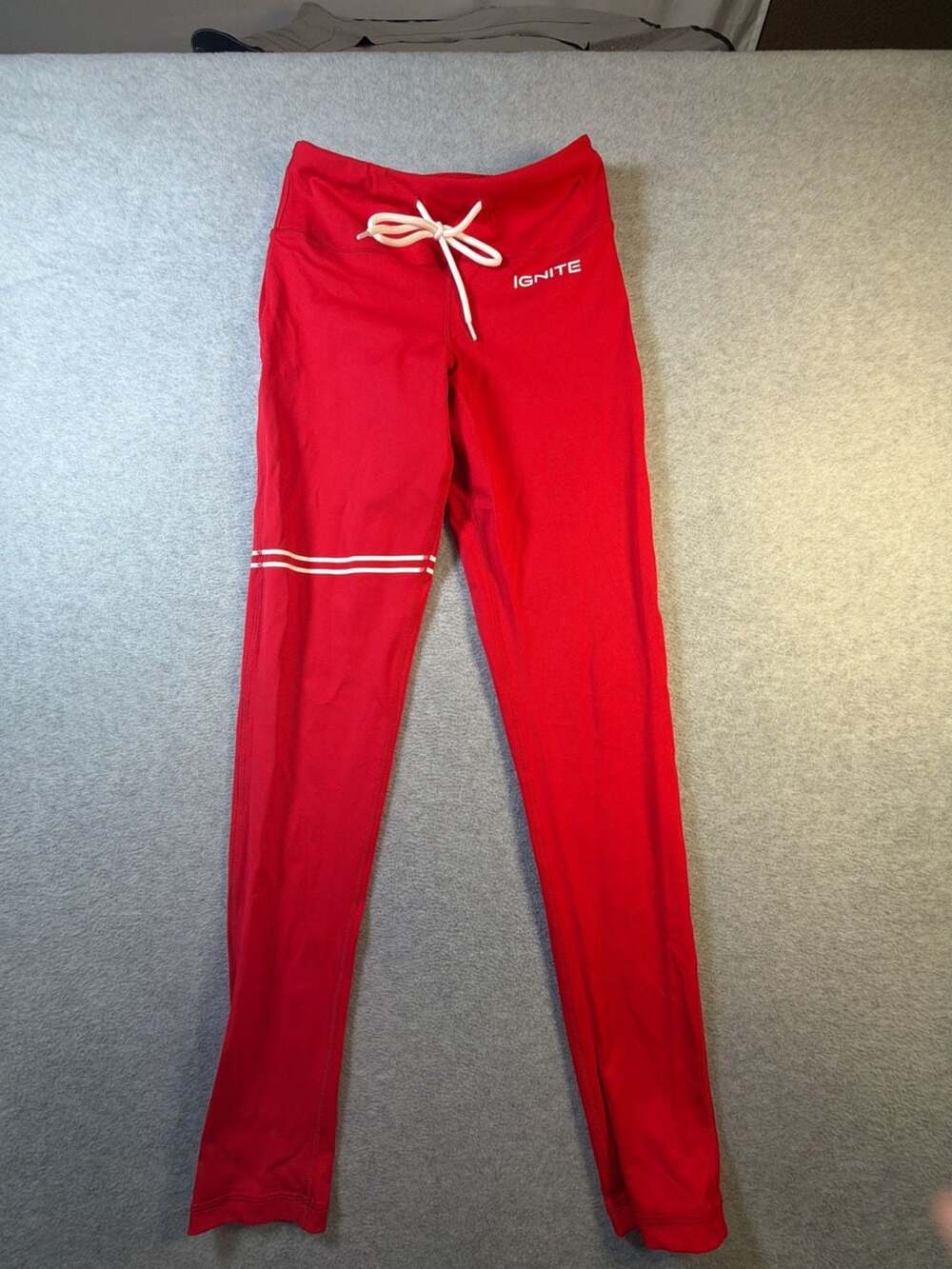 IGNITE Women's Red Athletic Leggings with Drawstring and Side Stripe Detail